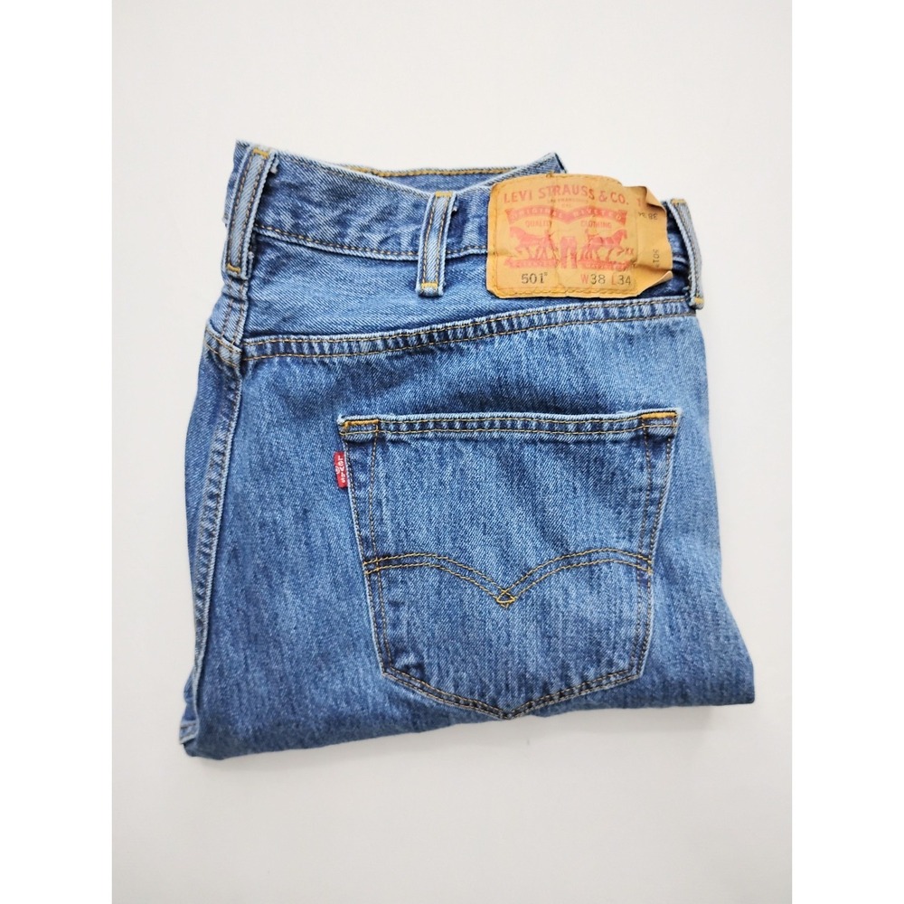Levis 501 Jeans Mens 38x34 Blue Straight Fit Button Fly Denim Pants (Fits 36x30)